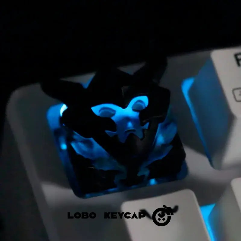 Black translucent resin esc keycap with glowing blue backlighting solo leveling sung for mechanical keyboard