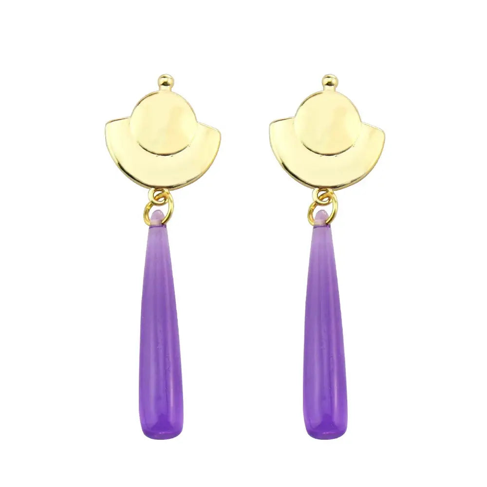 Gold-colored hat-shaped apothecary diaries maomao drop earrings with dangling purple teardrop drop earrings for cosplay