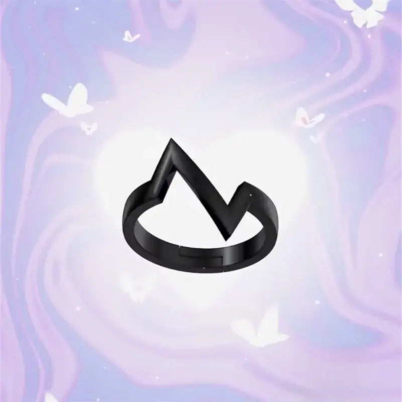 Black mountain-shaped valorant clove adjustable ring set with sleek minimalist design for cosplay accessory use