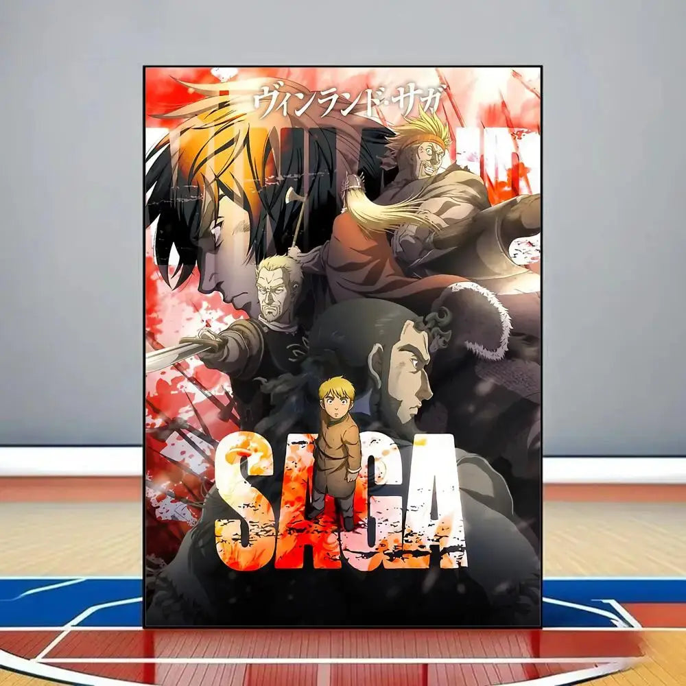 Vinland saga poster featuring vibrant red and black anime art on durable waterproof pvc wall material