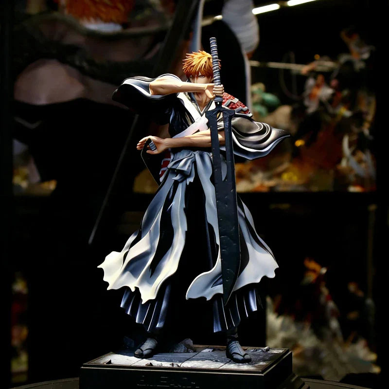 Black and white detailed anime figure in traditional attire holding a long sword from anime figures and statues collection