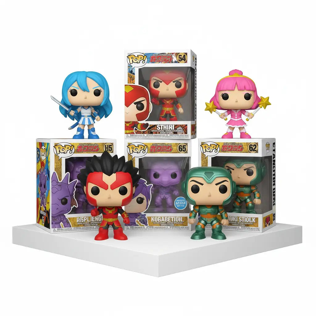 Red and black funko pop figure of aisling from my hero academia with spiky hair on white display pedestal