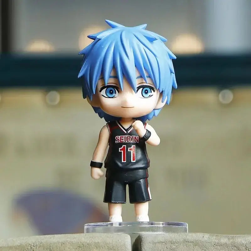 Blue-haired anime basketball player figurine in black serin 11 jersey pvc model from kuroko’s basketball collection