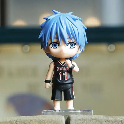 Blue-haired anime basketball player figurine in black serin 11 jersey pvc model from kuroko’s basketball collection