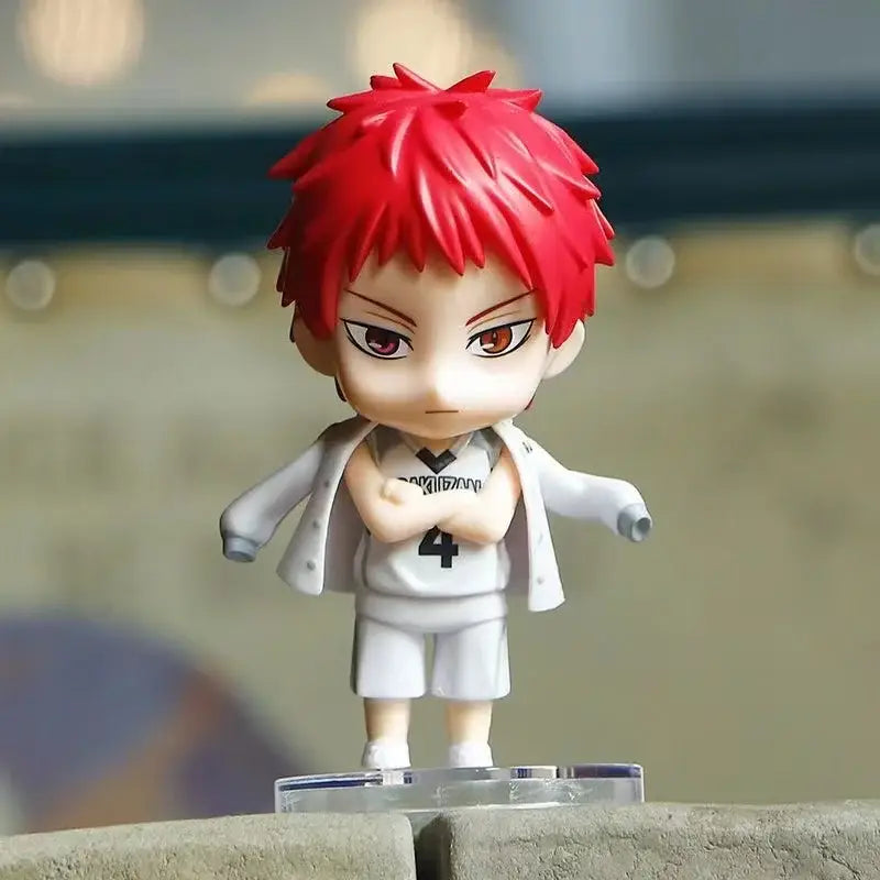 Red-haired anime figurine from kuroko’s basketball wearing white number 4 jersey standing on clear plastic base pvc model