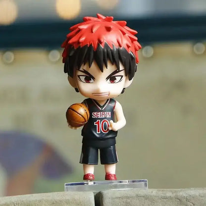 1 buah anime kuroko’s basketball pvc action figure of red and black spiky-haired seirin jersey player holding ball