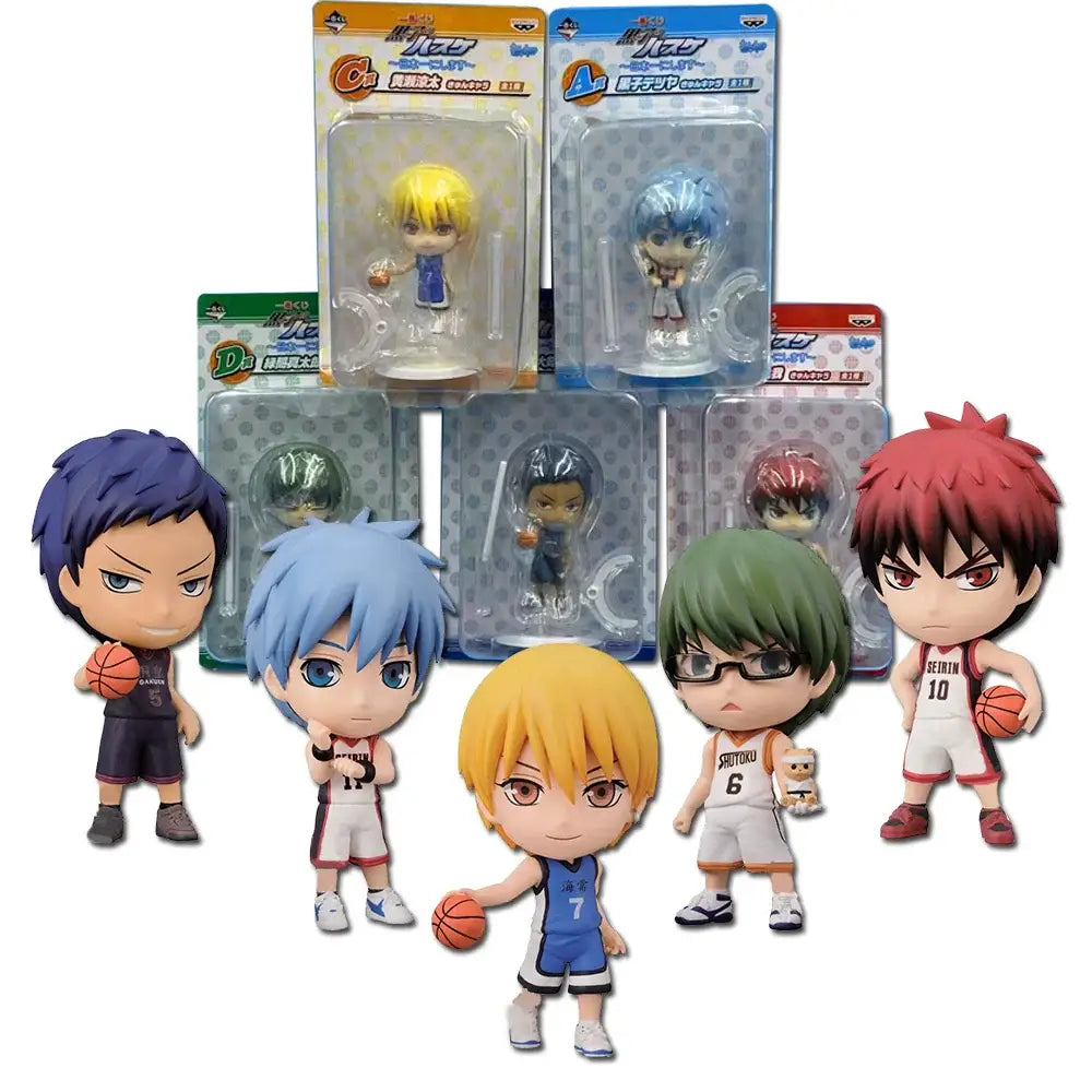 10cm anime Kuroko no Basket chibi PVC action figures in vibrant colors with detailed uniforms, delivered intact in retail box