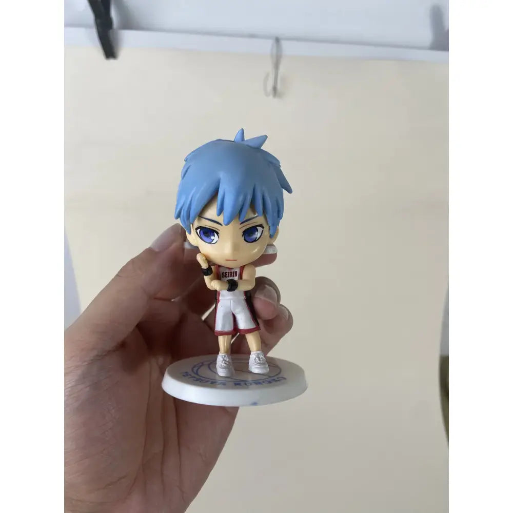 Blue-haired chibi pvc action figure of kuroko from kuroko no basket in white and red beirut uniform delivered intact in retail box