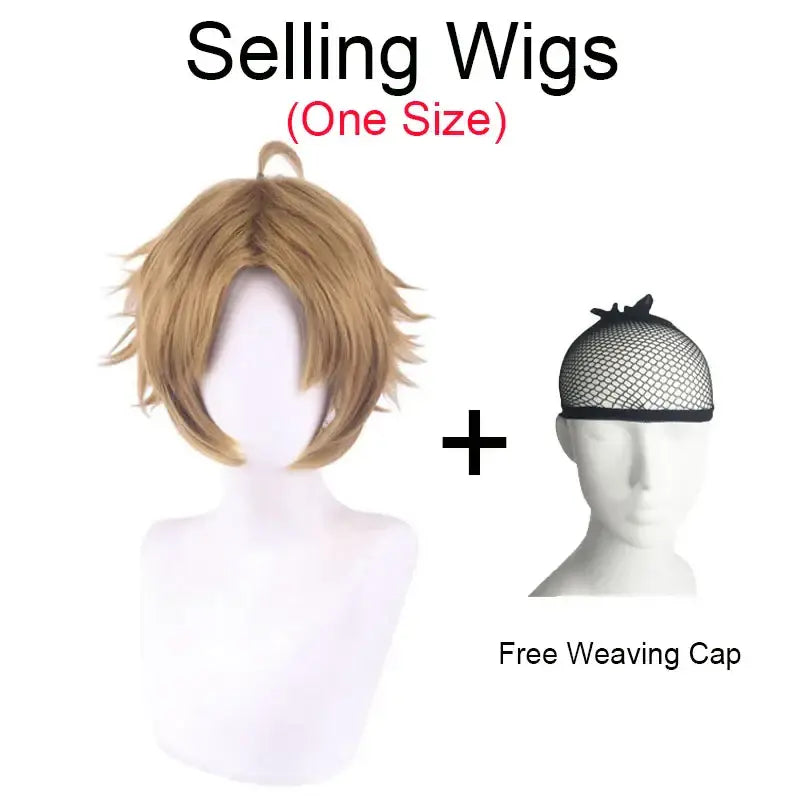 Blonde synthetic wig with layered tousled cut for mushoku tensei rudeus adulthood uniform set cosplay
