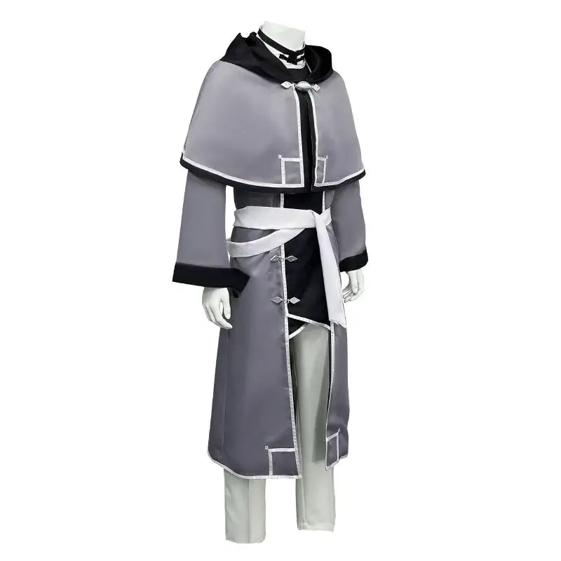 Gray and black hooded mushoku tensei rudeus adulthood uniform set with white trim for rudeus greyrat cosplay