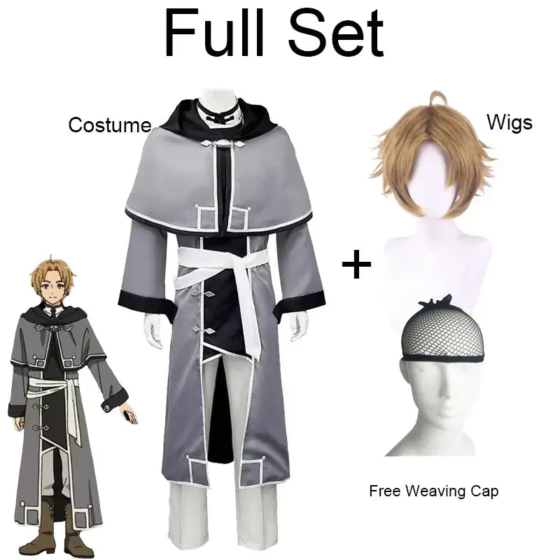 Gray and black mushoku tensei rudeus adulthood uniform set with white trim for rudeus greyrat cosplay and halloween
