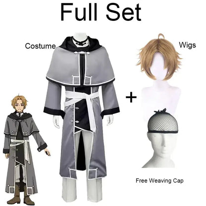 Gray and black mushoku tensei rudeus adulthood uniform set with white trim for rudeus greyrat cosplay and halloween