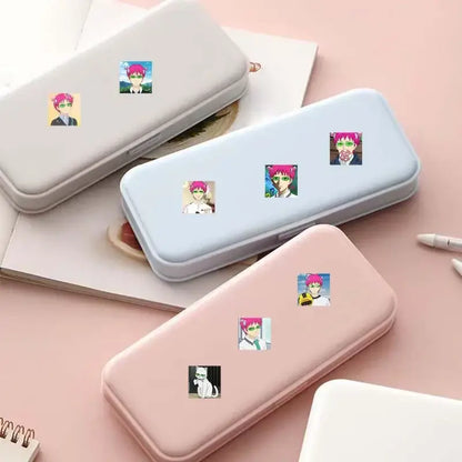 Pastel-colored pencil cases with soft smooth surfaces decorated with small anime saiki kusuo stickers 500pcs set anime