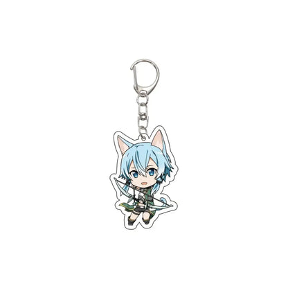 A translucent blue acrylic keychain featuring a chibi alice synthesis character with light blue hair and cat ears holding a bow