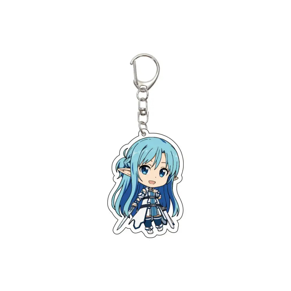 Blue-haired chibi-style anime keychain with silver metal hardware acrylic model plate for sword art online gifts
