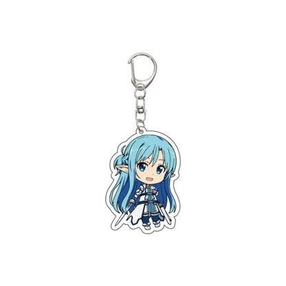 Blue-haired chibi-style anime keychain with silver metal hardware acrylic model plate for sword art online gifts