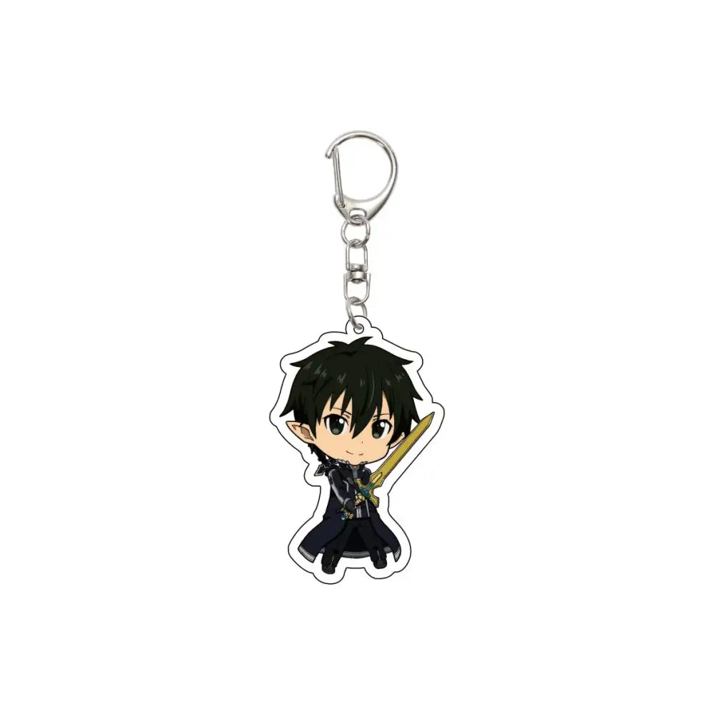 Black-haired anime character acrylic keychain with silver metal clip and chain for Sword Art Online gifts