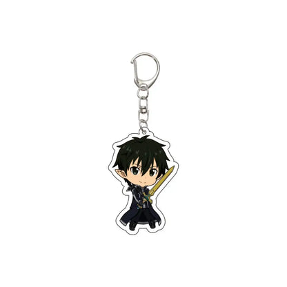 Black-haired anime character acrylic keychain with silver metal clip and chain for Sword Art Online gifts