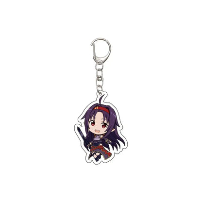 55mm anime sword art online purple-haired acrylic keychain with silver clip and detailed red accents on outfit for gifts