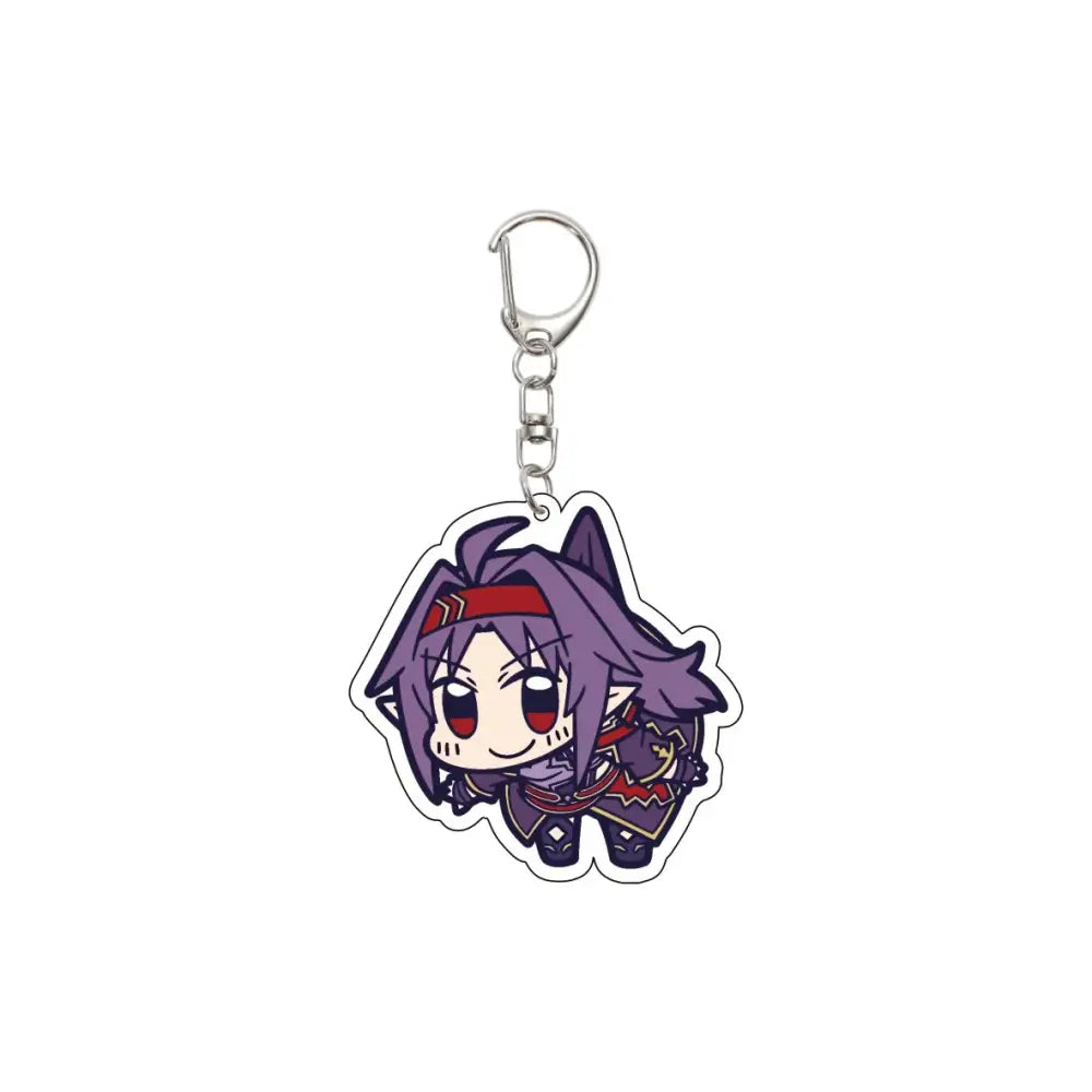 55mm anime sword art online purple-haired chibi keychain with red headband detailed armor and silver metal clip