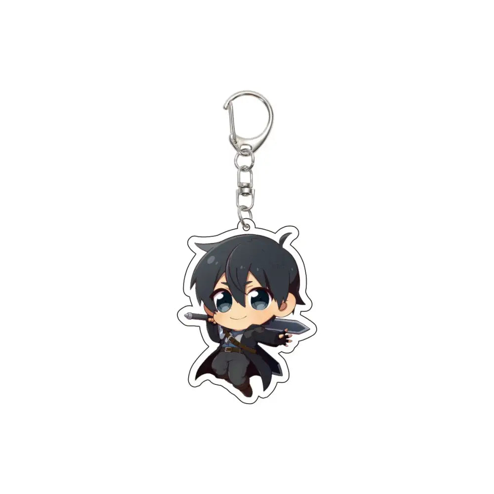 Black and silver chibi anime keychain with metallic clasp acrylic Sword Art Online Alice synthesis model plate