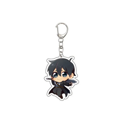 Black and silver chibi anime keychain with metallic clasp acrylic Sword Art Online Alice synthesis model plate