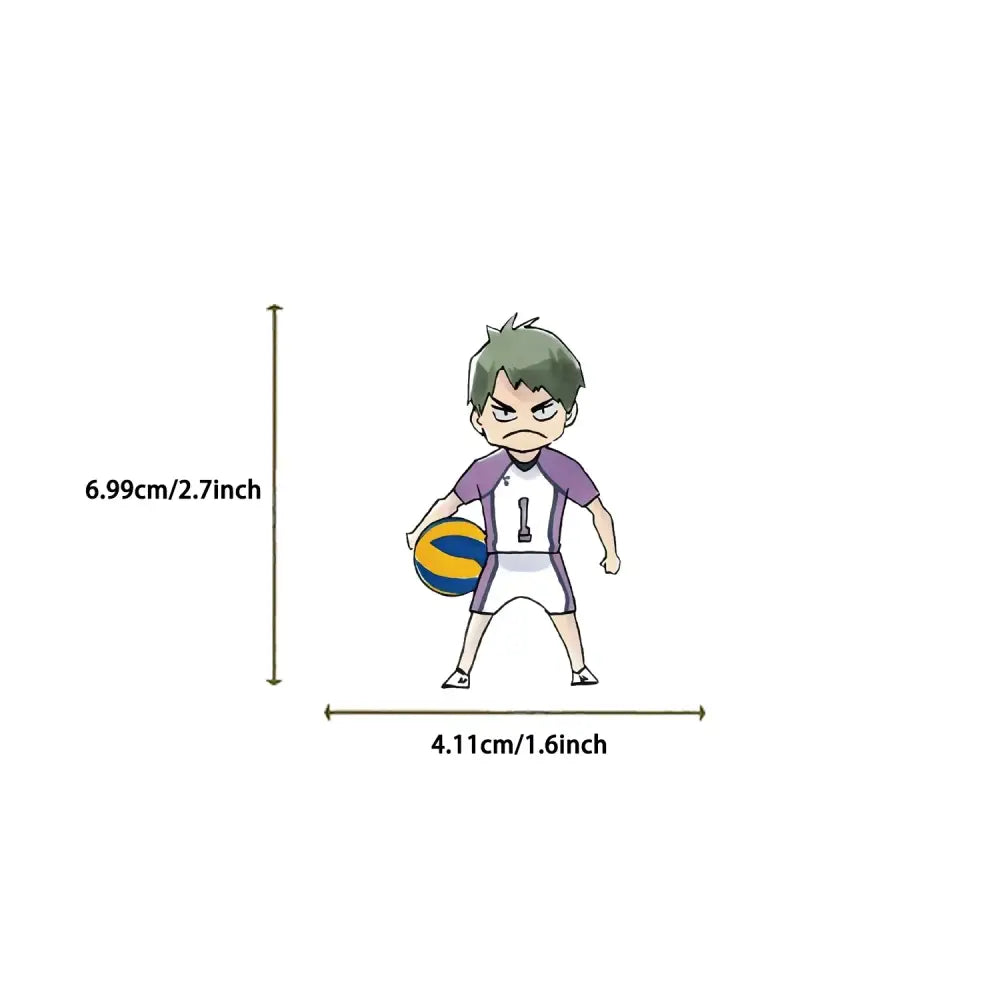 High quality chibi anime volleyball player figurine with green hair in purple and white number one jersey for diy decoration