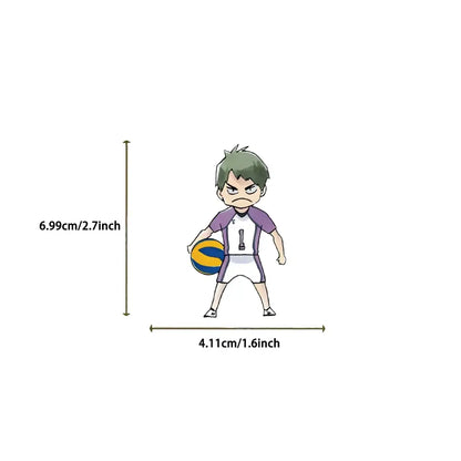 High quality chibi anime volleyball player figurine with green hair in purple and white number one jersey for diy decoration