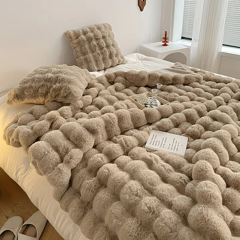 Soft Cozy Faux Fur Rabbit Blanket, Warm Thick for Bed Sofa Office, Elegant Home Decor, Perfect Gift, Durable and Versatile