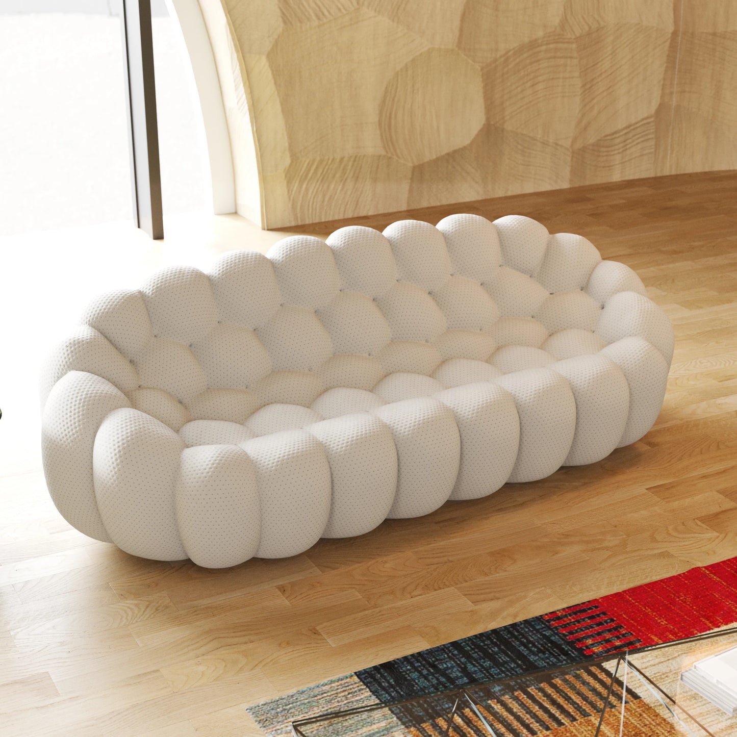 98.43'' Comfortable Curved Couch 3D Honeycomb Shape Mesh Fabric Bean Bag Sofa for Living Room Apartment Small Space - 3 Seater