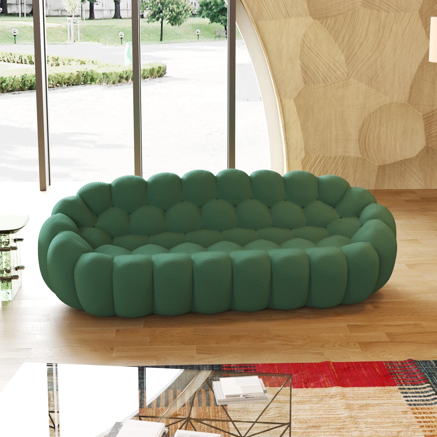 98.43'' Comfortable Curved Couch 3D Honeycomb Shape Mesh Fabric Bean Bag Sofa for Living Room Apartment Small Space - 3 Seater