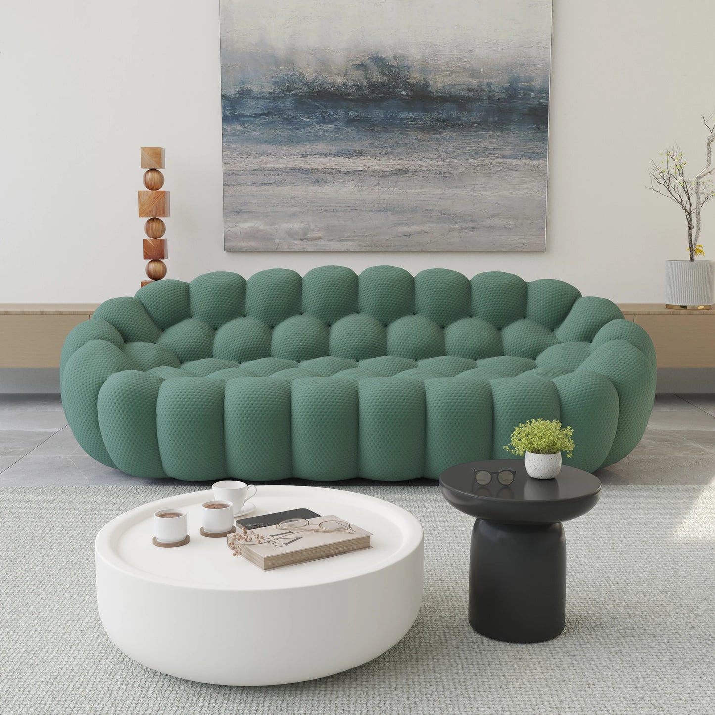 98.43'' Comfortable Curved Couch 3D Honeycomb Shape Mesh Fabric Bean Bag Sofa for Living Room Apartment Small Space - 3 Seater