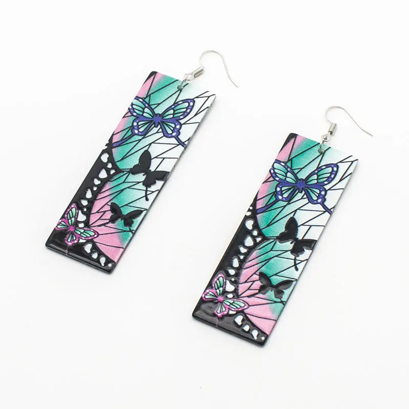 Fashion Acrylic Tanjiro Earrings Anime Cosplay Props Hanafuda Drop Long Earrings for Women Girls Jewelry