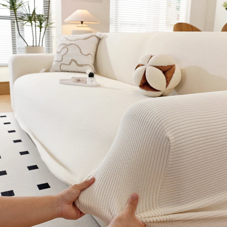 Solid color sofa cover with elastic band design, removable and machine washable, high elasticity, full coverage dust cover