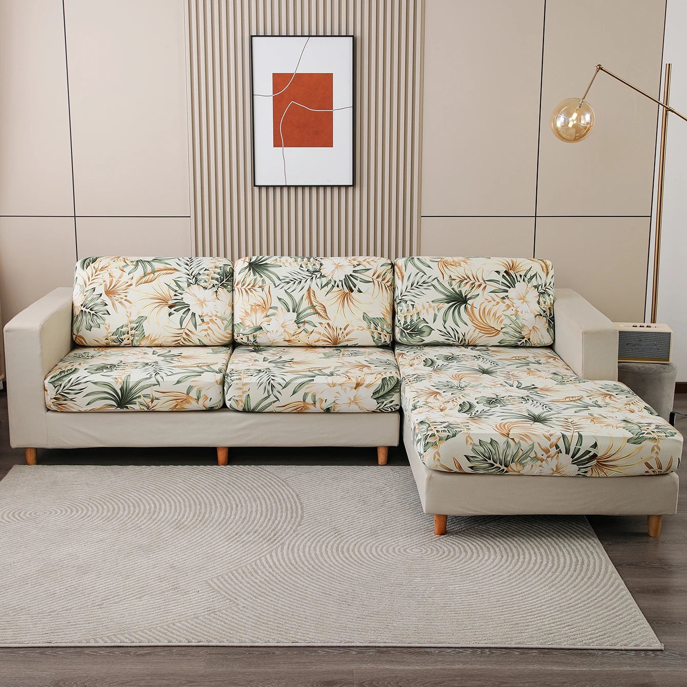 Tropical rainforest leaf printed milk silk sofa cover, elastic sofa cover, dust-proof and detachable sofa cover