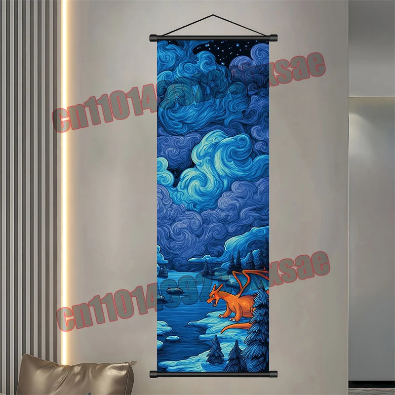 Printed Pokemon Poster, Anime Wall Artwork, Gengar Eevee Pikachu Images, Scroll Paintings, Retro Artist Home Living Room Decor