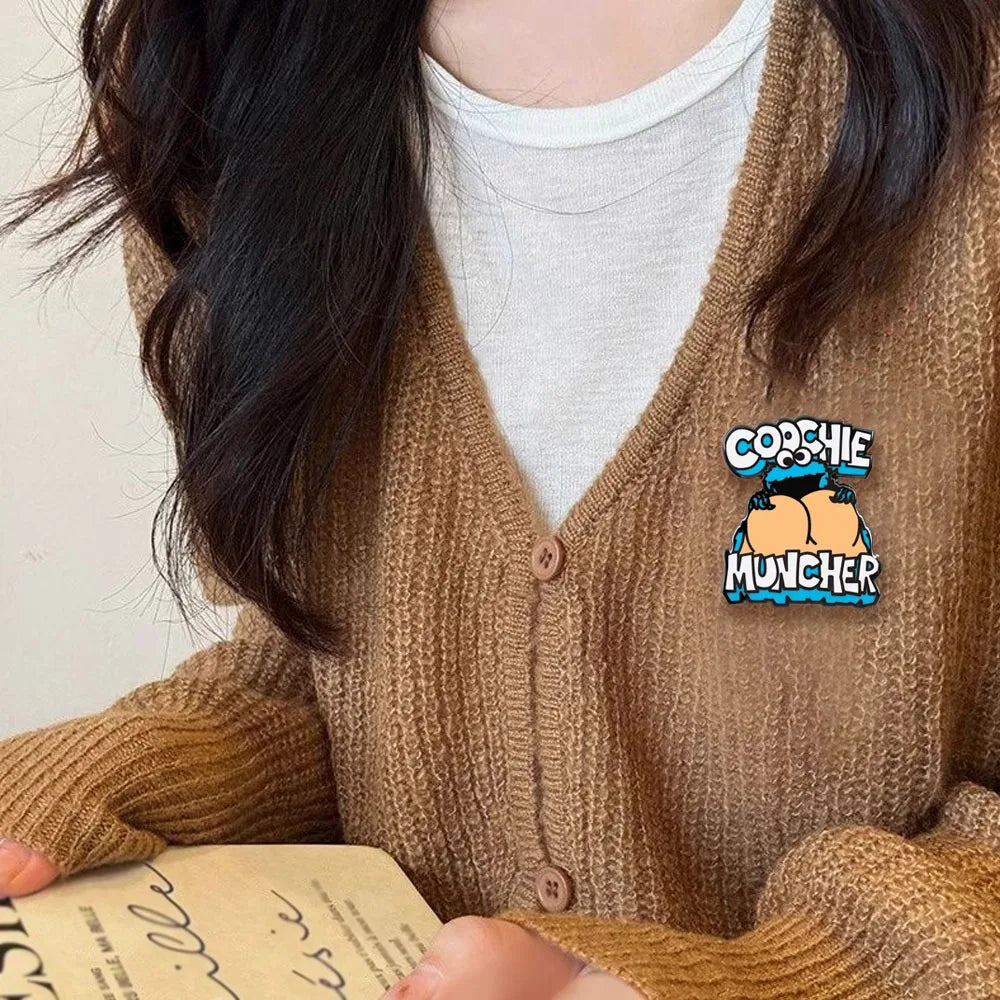 Creative Cartoon Character Badge Funny Eating Cookies Monster Brooch Cute Anime Peripheral Enamel Pin Collar Accessories Gift