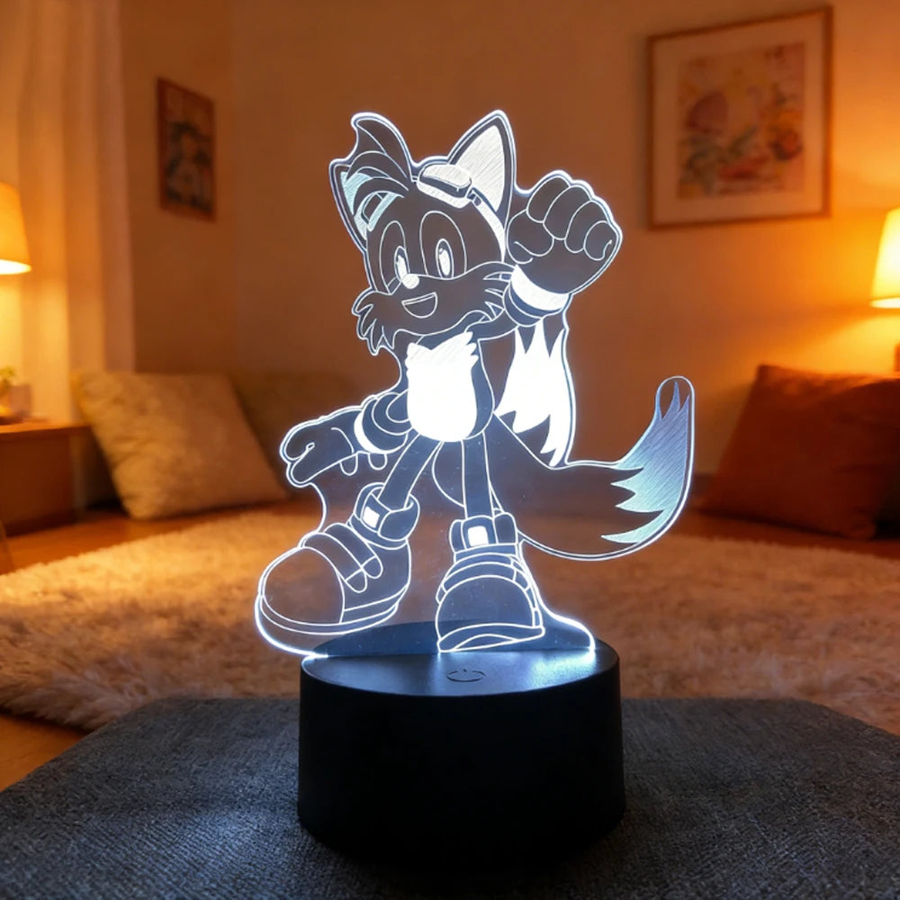 Sonices The Hedgehog Harajuku Anime Figures 3D LED Night Lights Cute Cartoon Home Bedroom Decoration Table Lamps Kids Toys Gifts