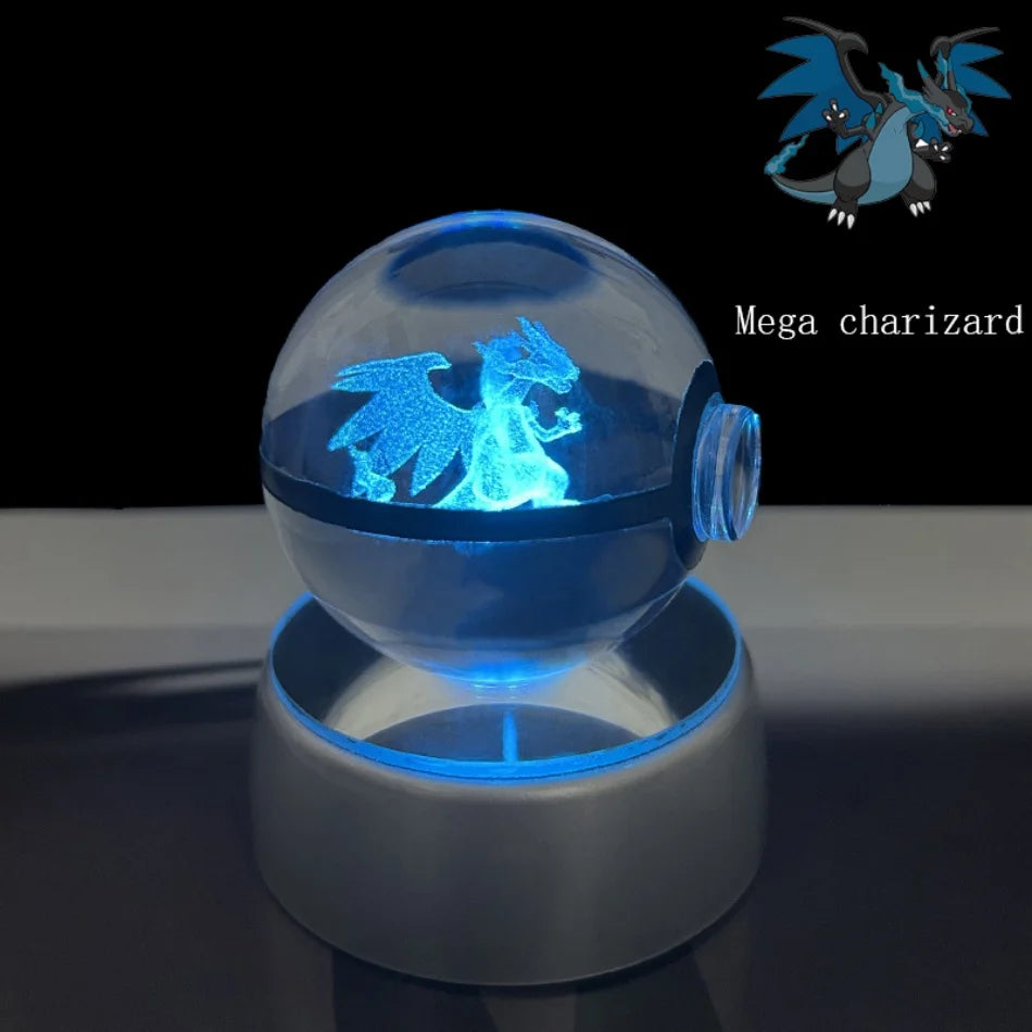 Pokemon 3D Crystal Ball Pikachu Gengar Eevee Mewtwo Anime Game Pokeball Led Night Light Base Kids Birthday Gift Home Decoration