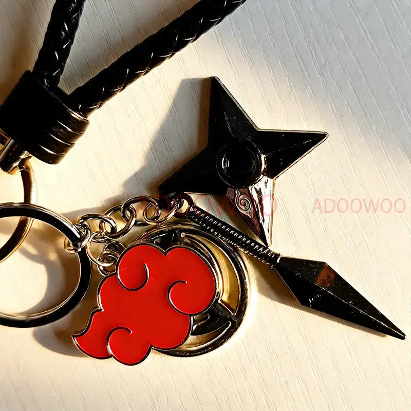 Naruto Akatsuki Alloy Keychain – Red Cloud Leather Rope
