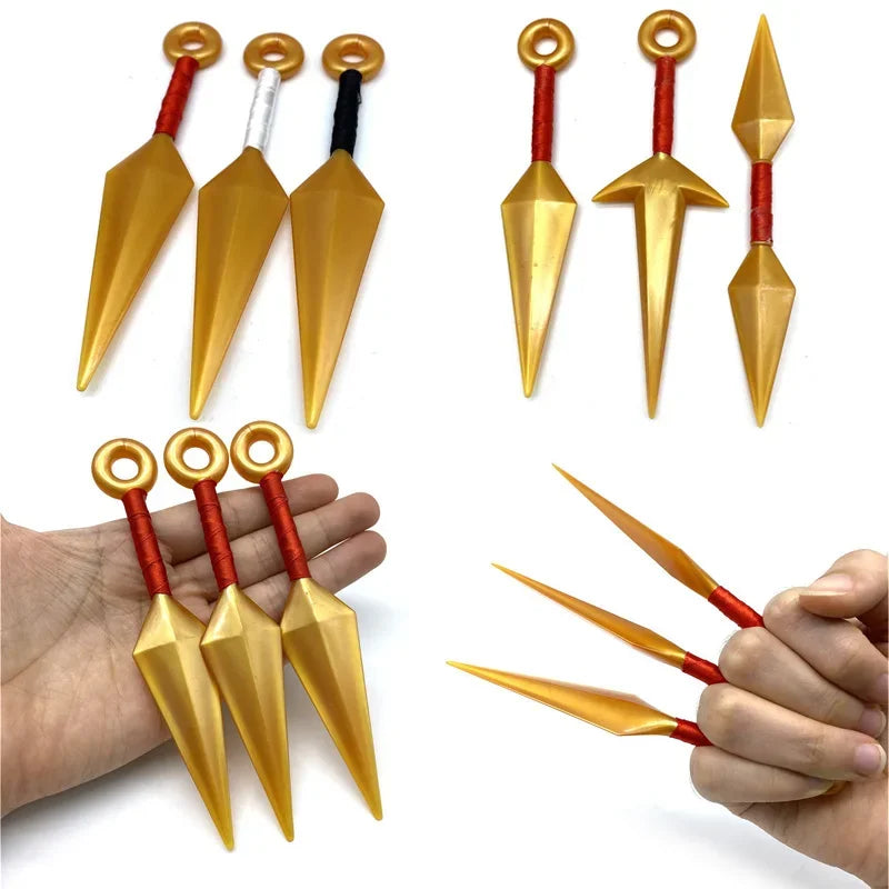 Naruto Anime Golden Shuriken Kunai Model Toys Ninja Action Figures Cosplay Props PVC Weapon Models Toys for Children Adult Gifts