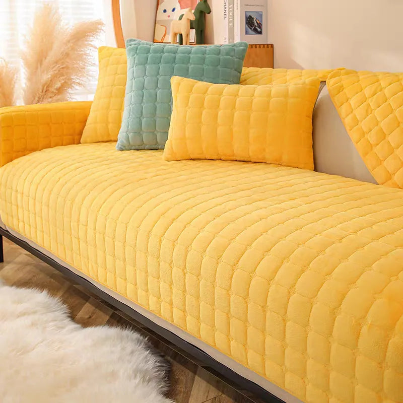 Flannel Sofa Cushion Four Seasons General Non-Slip Thickened Living Room Sofa Backrest Cover Modern Plush Seat Cushion