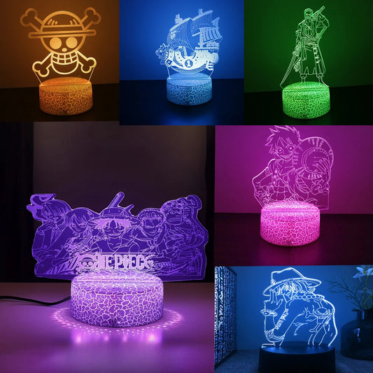 One Piece Zoro Luffy Nami Anime Night Lights Action Figure 3D LED Color Changing Toys Doll Usopp Sanji Chopper Hancock Xmas Gift