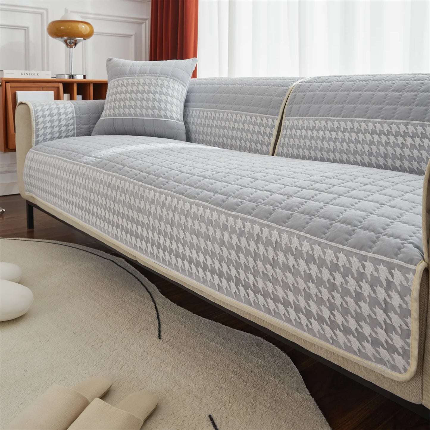 Houndstooth Lace Docor Quilting Sofa Coushion Cover Anti-Slip Sofa Slipcovers for Living Room Couch Seat covers Pet Friendly