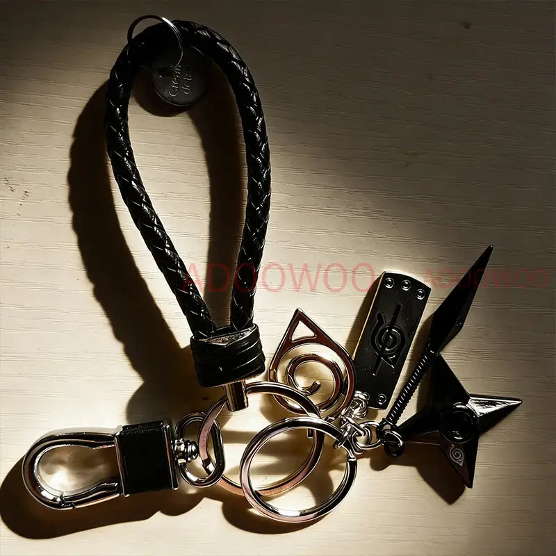 Naruto Akatsuki Alloy Keychain – Red Cloud Leather Rope