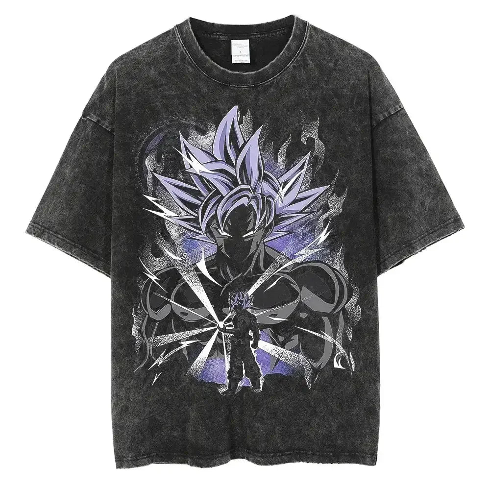 Anime Dragon Ball Z Vegeta Vintage Wash T-Shirt Short Sleeve Loose Sports Fitness T-Shirt Men's Harajuku Clothing Dragon Ball
