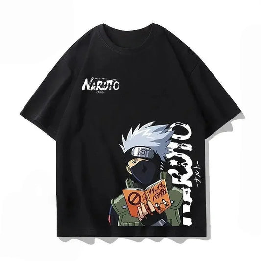 2026 Summer Naruto Flag Mokakashi Intimate Paradise Printed Cotton Loose T-shirt, Unisex Anime Casual Street Style Top