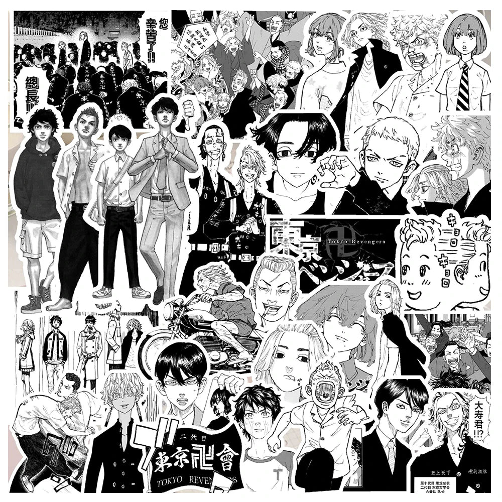 10/30/70pcs Black White Tokyo Revengers Anime Stickers Waterproof Cool DIY Skateboard Phone Luggage Cartoon Kid Graffiti Sticker