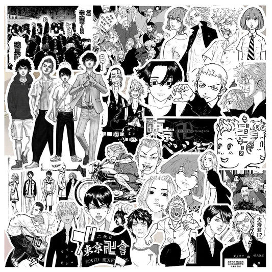 10/30/70pcs Black White Tokyo Revengers Anime Stickers Waterproof Cool DIY Skateboard Phone Luggage Cartoon Kid Graffiti Sticker