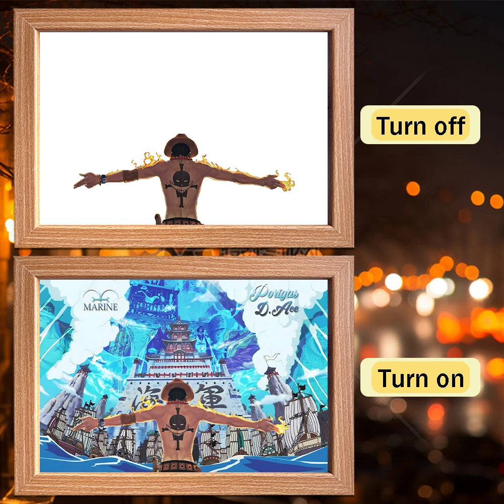 Anime character One Piece Luffy Zorro animated frame LED light study bedroom Christmas birthday gift